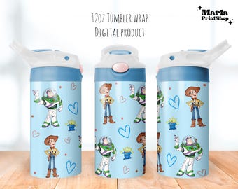 Vaso de dibujos animados png, Vaso para beber Toy World de 12 oz, Vaso con tapa abatible para niño de 12 oz