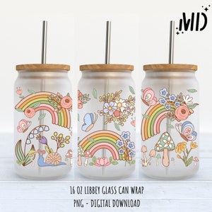 Retro Flower libbey 16oz Design, süße FrühlingsblumeTumbler wrap 16oz PNG