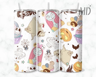 Horror png, Vaso flaco Sally Halloween 20 oz, Envoltura vaso Jack Halloween 20 oz, Envoltura vaso Addams Halloween 20 oz