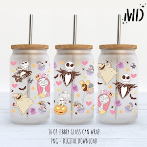 Horror png, Sally Halloween libbey 16oz, Jack Halloween Tumbler Wrap 16oz, Addams Halloween Libbey