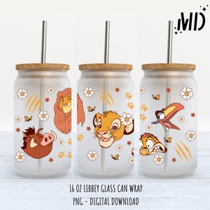 Magical Lion Libbey 16oz, Spring Flower Glass Can Design 16oz, Boho Flower png Glass Can