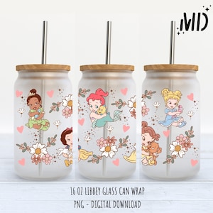 Baby Princess libbey 16oz, Magical Glass Can Design, Princess Tumbler Wrap
