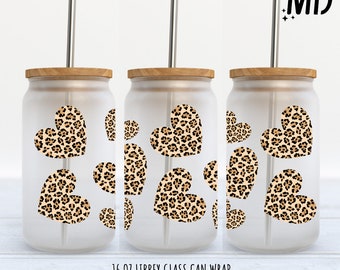 Animal Print Glass Can 16oz, Leopard Libbey 16oz, Valentines Day Tumbler Wrap
