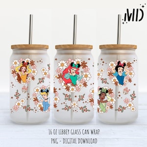Vaso de 16 oz de la marca Princess Libbey, diseño mágico de lata de vidrio, envoltorio para vaso Princess