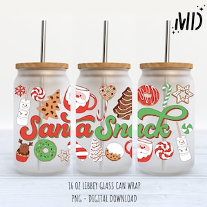 Christmas Design Libbey 16 oz, Santa hat Christmas Glass Can 16oz, Magical Christmas Tumbler