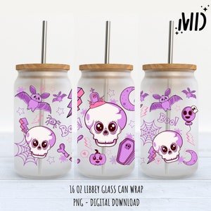 Retro Halloween Can Wrap Png, spooky vibes png, pumpkin 16oz Libbey Glass Can Tumbler Sublimation Design Digital Png File