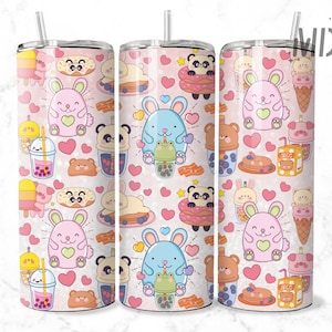 Kawaii flor Tumbler Wrap - Kawaii 20oz Straight Skinny Wrap - Diseño de sublimación - Descarga digital de diseño de sublimación - PNG