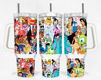Magical Snacks 40oz Tumbler Wrap Png, Cartoon Characters 2 pieces 40 oz Tumbler Png, Spring Cartoon 40oz Tumbler Png Sublimation Design