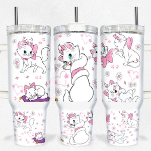 Spring Cat Flower 40 oz Tumbler, Cute Cat Tumbler 40oz, Digital Design