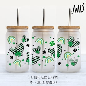 St Patricks Day Libbey 16 Unzen, Regenbogen St Patricks Day Glasdose png, Retro Lucky Charms Tumbler WrapDigital Design
