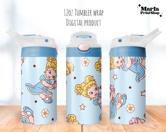 Vaso de princesa mágica png, Taza para sorber 12oz, Vaso mágico con tapa abatible para chicas 12oz