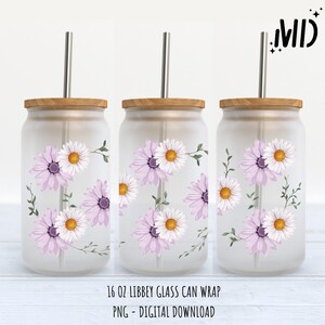 Retro Flower Libbey 16oz, Flower Glass Can 16oz, Boho PNG, Flower 16oz Tumbler