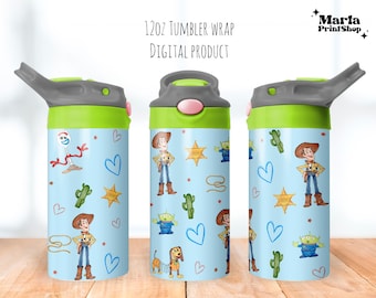 Vaso de dibujos animados png, Vaso para beber Toy World de 12 oz, Vaso con tapa abatible para niño de 12 oz
