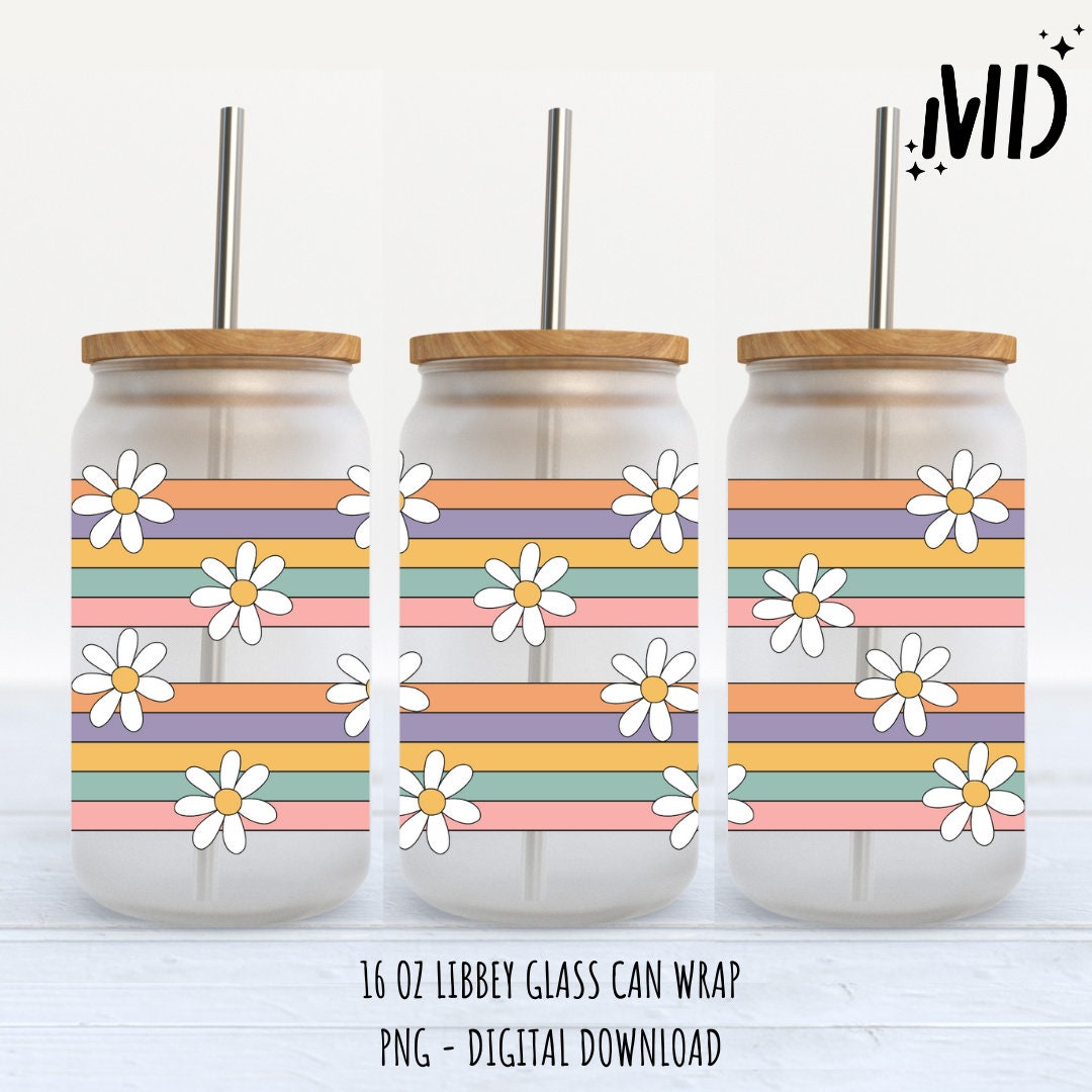 Retro Flowers Libbey 16oz Flower Stripes Glass Can Design - Etsy