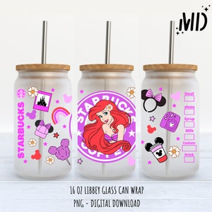 Princess Mermaid Libbey 16 oz, conception de boîte en verre magique, enveloppe de gobelet princesse