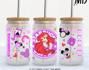 Princesa sirena libbey 16 oz, diseño de lata de vidrio mágico, envoltura de vaso de princesa