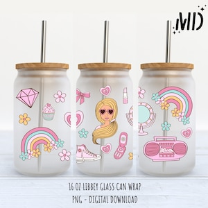 Girly Glasdose 16 Unzen, rosa Puppe Libbey Design PNG, digitales Produkt