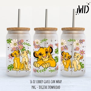 Magical Lion Libbey 16oz, Spring Flower Glass Can Design 16oz, Boho Flower png Glass Can