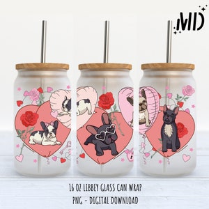 Valentinstag Französische Bulldogge PNG, Valentines Französische Bulldogge Libbey 16 Unzen, Hund kann Glas 16 Unzen Becher Design