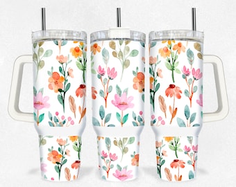 Boho Floral 40oz Quencher Tumbler Wrap/ PNG Tumbler Design Sublimation Designs Downloads - PNG/ naadloos ontwerp