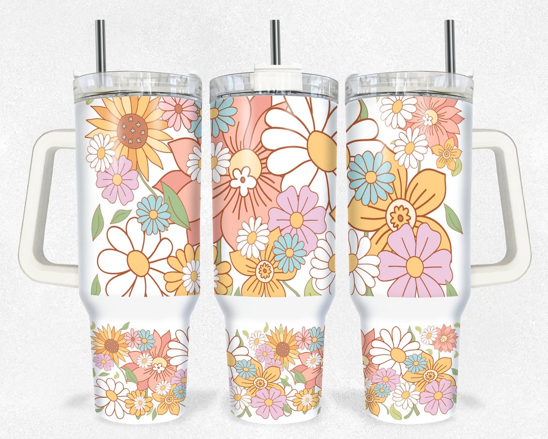 Boho Floral 40oz Quencher Tumbler Wrap/ PNG Tumbler Design Sublimation ...