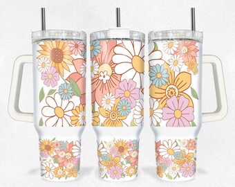 Boho Floral 40oz Quencher Tumbler Wrap/PNG Tumbler Design Sublimatie Designs Downloads - PNG/naadloos ontwerp