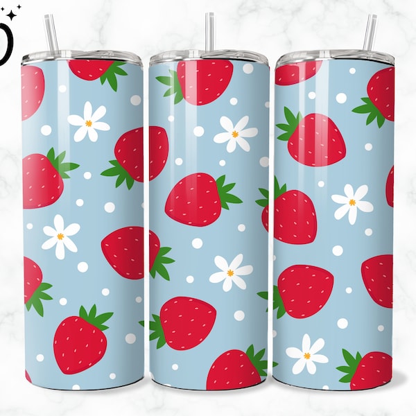 Emballage de gobelet aux fraises - Wrap skinny droit fleurs printanières 20 oz - Sublimation Design - Sublimation Design téléchargement numérique - PNG