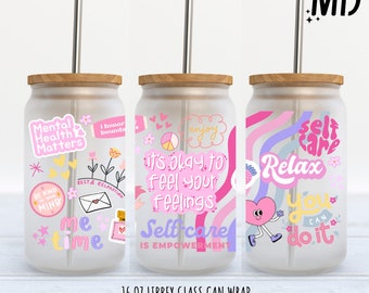 Self Love Libbey 16oz, Good vibes Glass Can, Self Love Tumbler Wrap, Sublimation Tumbler Design