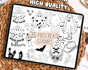 Western Halloween Procreate Stamps, Ghost Procreate Stamps, Retro Ghost Design, Procreate Stamps