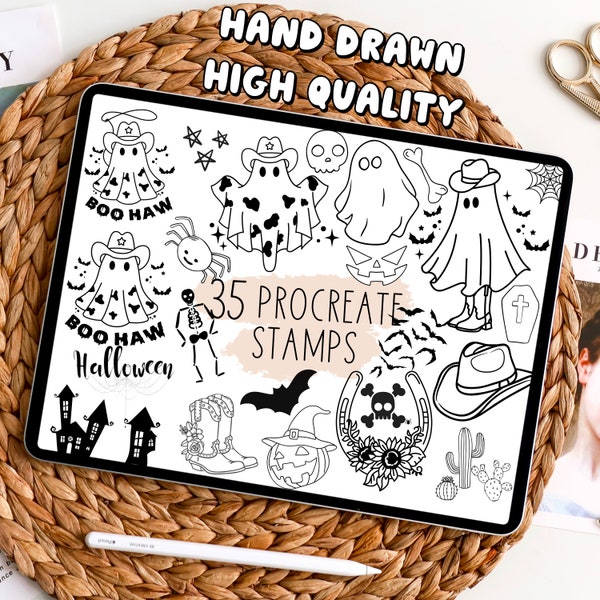 Western Halloween Procreate Stamps, Ghost Procreate Stamps, Retro Ghost Design, Procreate Stamps