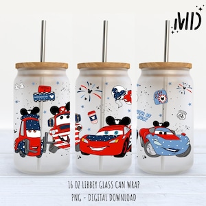 Cars 4th of July Libbey 16oz, Giorno Patriottico Libbey 16oz, Design della lattina di vetro USA, Design digitale