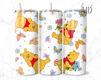 Papier d'emballage floral printanier - Papier d'emballage mince droit Winnie l'ourson - Sublimation Design - Sublimation Design Digital Download - PNG