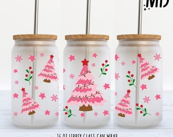 Weihnachts-Glasdosenfolie mit rosa Libbey-Bäumchen (Digitaler Download)