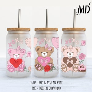 Bears Valentines Day Libbey 16oz PNG, Heart Bears Happy Valentines Day Heart Tumbler Wrap, Digital Wrap