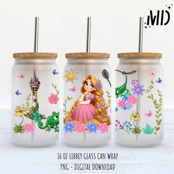 Princess libbey 16oz, Magical Glass Can Design, Princess Tumbler Wrap