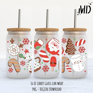 Christmas Design Libbey 16 oz, Santa hat Christmas Glass Can 16oz, Magical Christmas Tumbler