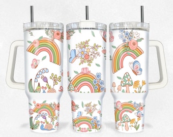 Boho Floral 40oz Quencher Tumbler Wrap/PNG Tumbler Design Sublimatie Designs Downloads - PNG/naadloos ontwerp