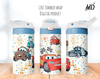 Cartoon Tumbler png, Kubek niekapek samochodowy 12 uncji, Kubek z klapką Race Cars 12 uncji