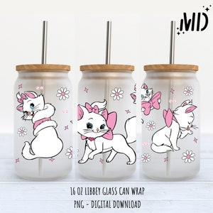 Spring Cat Flower Libbey 16 once, lattina in vetro floreale da 16 once, tumbler Cute Cat 16 once