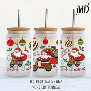 Christmas Design Libbey 16 oz, sombrero de Papá Noel, lata de vidrio de Navidad, 16 oz, vaso mágico de Navidad