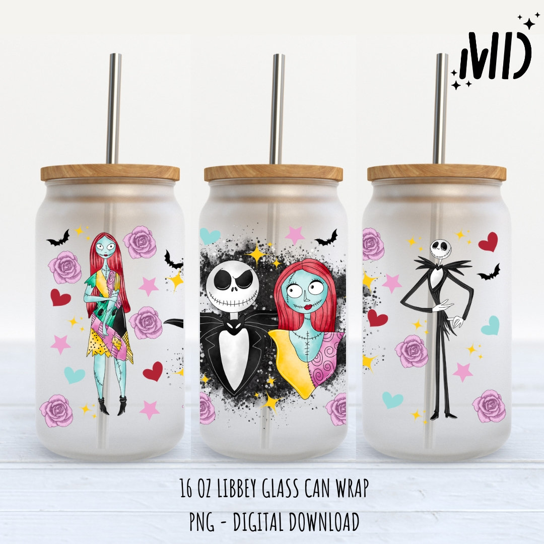 Jack Skellington Glass Cup with Bamboo Lids and Straw – Mrs Pretty Prints