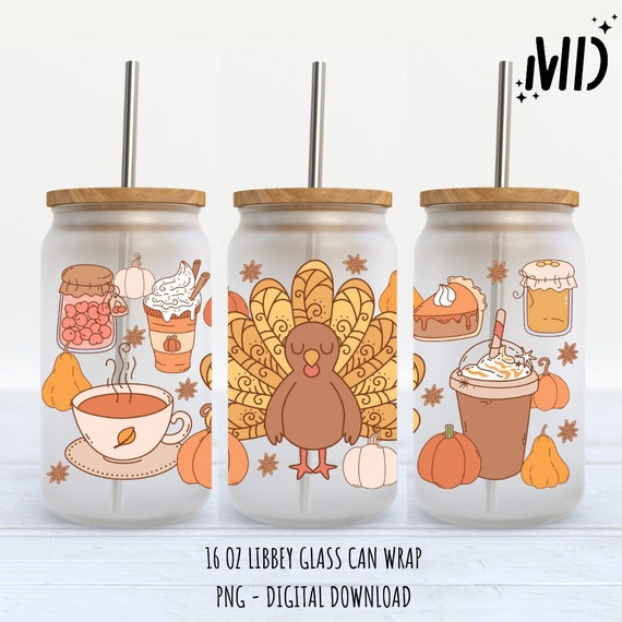 Thanks Giving Libbey 16oz, American Pie Can Glass Design 16oz, Holidays tumbler Wrap png