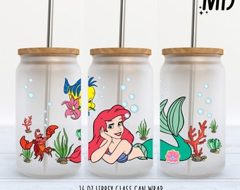 Vaso de cristal Princess Mermaid Libbey de 473 ml (16 oz), diseño mágico, con envoltura de princesa.