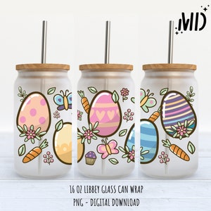 Easter Libbey 16oz, Retro Flower Libbey Glass Can 16oz, Retro Easter Egg Tumbler Wrap 16oz, Sublimation Design, Digital Design