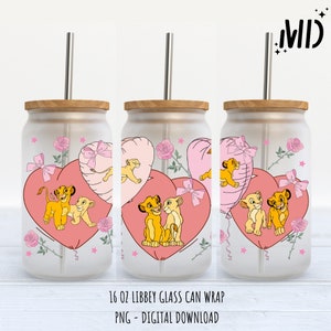 Valentinstag Magischer Löwe Libbey 16 Unzen, Valentinstag Glasdose, Blumenglasdose Design 16 Unzen, Boho Blume png Glasdose