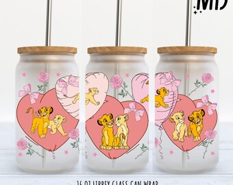 Valentines Day Lion King 16oz Libbey Glass Can, Boho Floral (Digital Download)