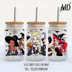 Halloween Princess libbey 16oz, Magical Glass Can Design, Princess Tumbler Wrap