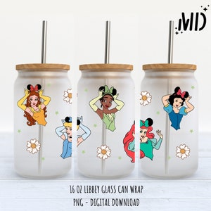 Princess libbey 16oz, Magical Glass Can Design, Princess Tumbler Wrap
