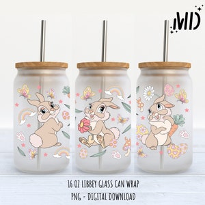 Easter Bunny Libbey 16oz, Magical Bunny Glass Can 16oz, Easter Spring Flower Libbey 16oz