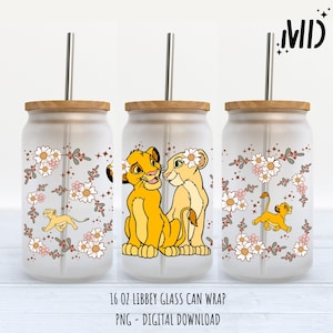 Magical Lion Libbey 16oz, Spring Flower Glass Can Design 16oz, Boho Flower png Glass Can